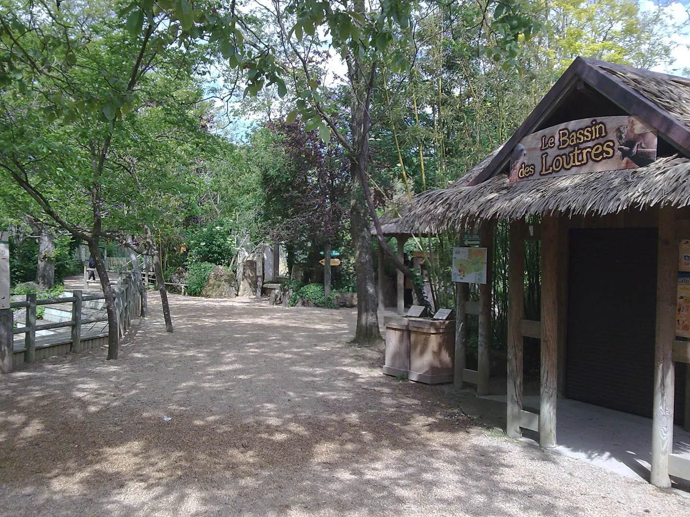 Allée arborée et bassin des loutres au Bioparc de Doué-la-Fontaine